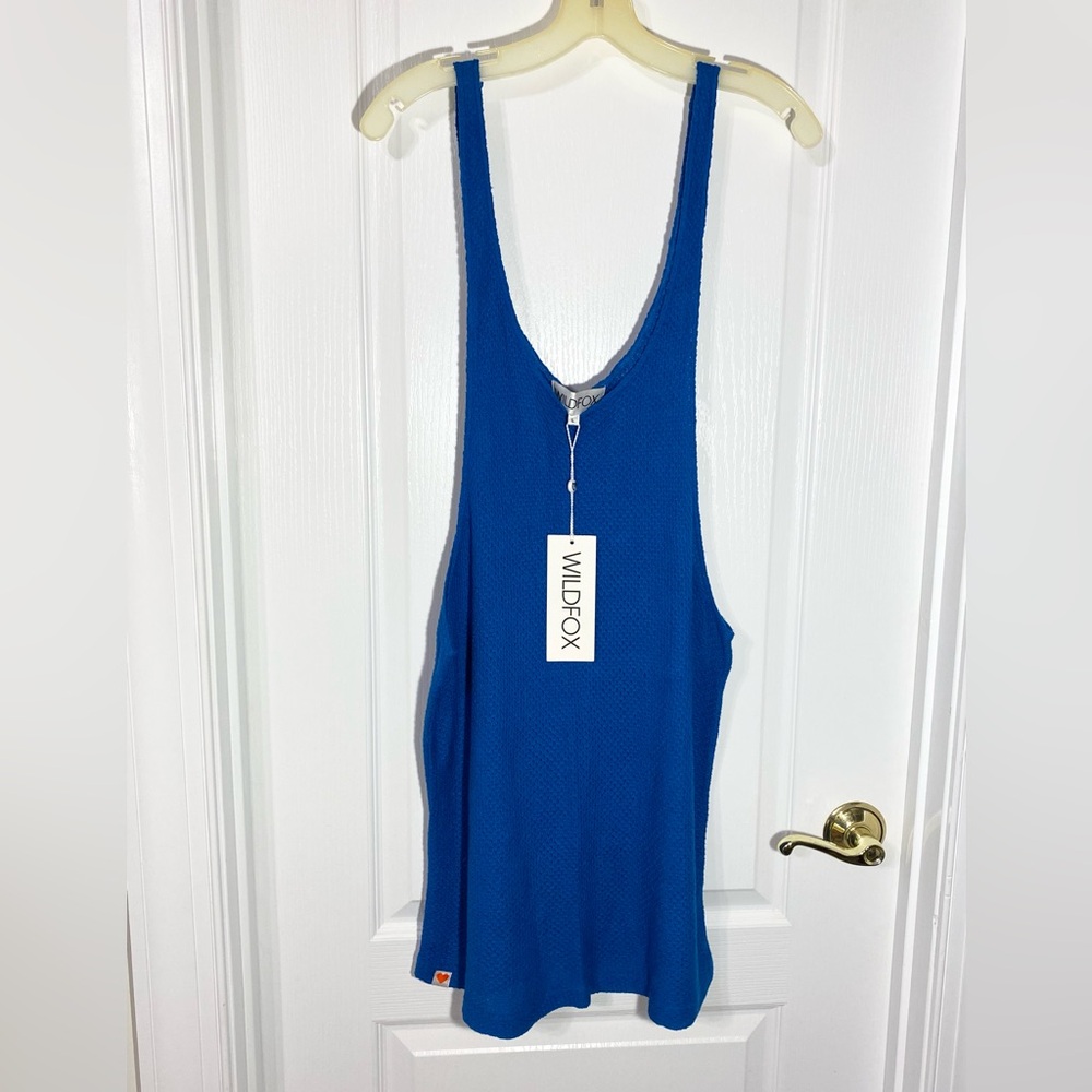 NWT Wildfox White Label Oversized Waffle Knit Muscle Tank Beach Cover Up Blue L